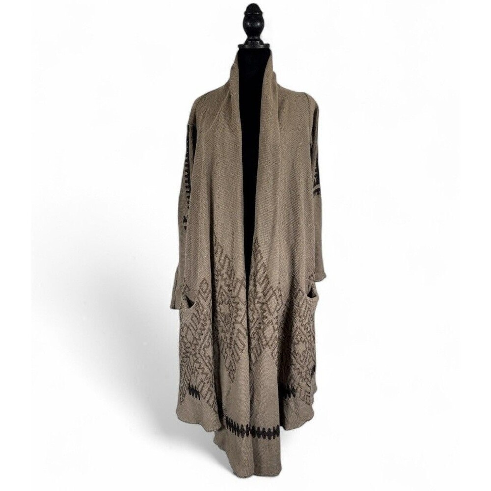 Johnny Was BIYA Cardigan Sweater Long Open Embroidered Geo Jacket Neutrals M